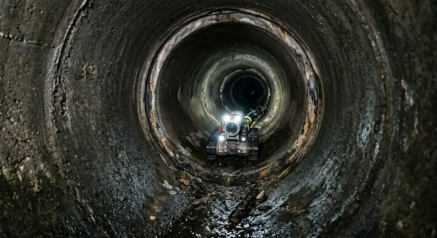 Robotic sewer camera inspecting pipe interior for Drain Snake Service in Pearland