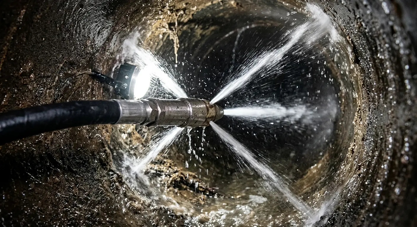 High-pressure hydro jetting nozzle cleaning sewer pipe for Storm Drain Cleaning in Pearland